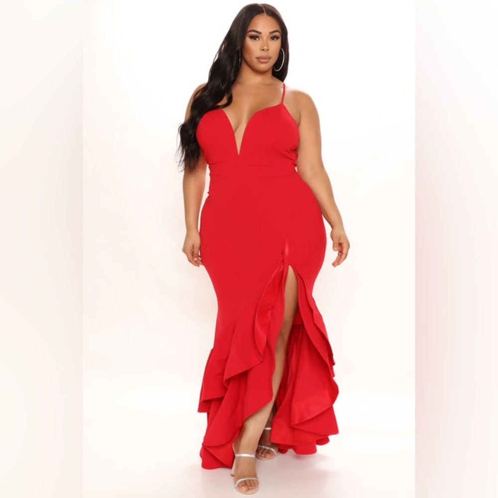 Fashion Nova Red Gown | Ruffle Maxi Dress | Never Worn Size 1X